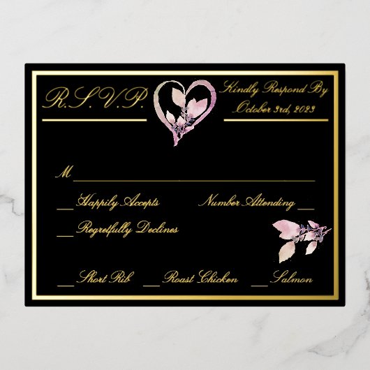 Floral Elegant White Wedding RSVP Gold Folie Einladungspostkarte (Vorderseite)