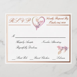 Floral Elegant White Wedding RSVP Rose Gold Folie Einladungspostkarte