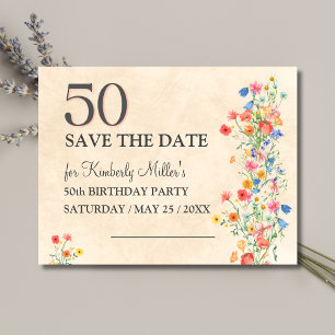 Floral elegante 50. Geburtstag Blume 50 Jahre Ankündigungspostkarte
