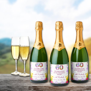 Floral elegante 60. Geburtstagsflasche Blume 60 Ja Schaumweinetikett