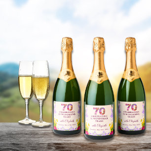 Floral elegante 70. Geburtstagsflasche Blume 70 Ja Schaumweinetikett