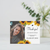 Floral elegante Abschluss Foto Graduierte danke Postkarte (Stehend Vorderseite)