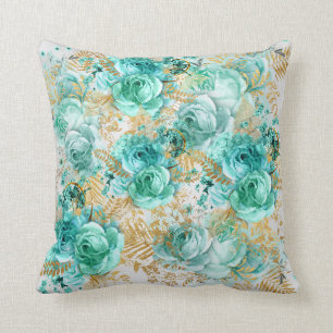 Floral elegante Aqua Goldhampton Küste Kissen
