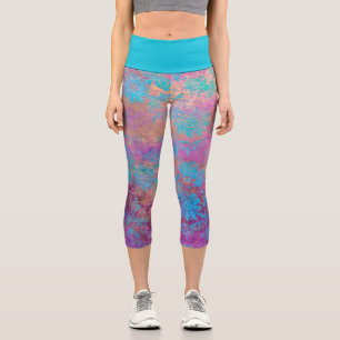 Floral elegante bohblau lila und gold capri leggings