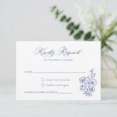 Floral Elegante Calligraphy Script-Rose Blue UAWG Einladung (Stehend Vorderseite)