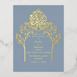 Floral elegante DUSTY BLUE muslime wedung Folie Einladungspostkarte