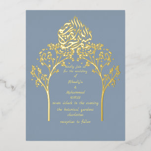 Floral elegante DUSTY BLUE muslime wedung Folie Einladungspostkarte