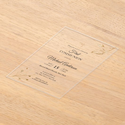 Floral elegante First Communion Religious Veransta Acryleinladungen (Ablage )