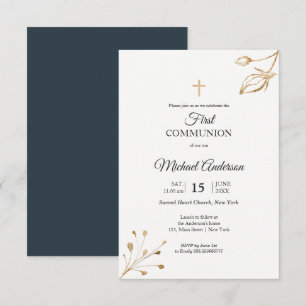 Floral elegante First Communion Religious Veransta Einladung