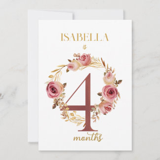 Floral Elegante First Year Baby Milestone Card Einladung