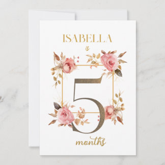 Floral Elegante First Year Baby Milestone Card Einladung