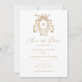 Floral Elegante Französische Rose Gold Wappen Rett Einladung (Vorderseite)