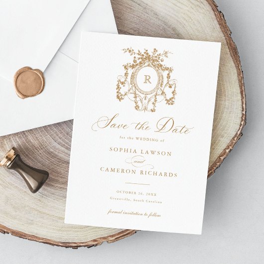 Floral Elegante Französische Rose Gold Wappen Rett Einladung