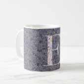 Floral Elegante Klasse Monogramm E lila mit Phrase Kaffeetasse (Vorderseite Links)