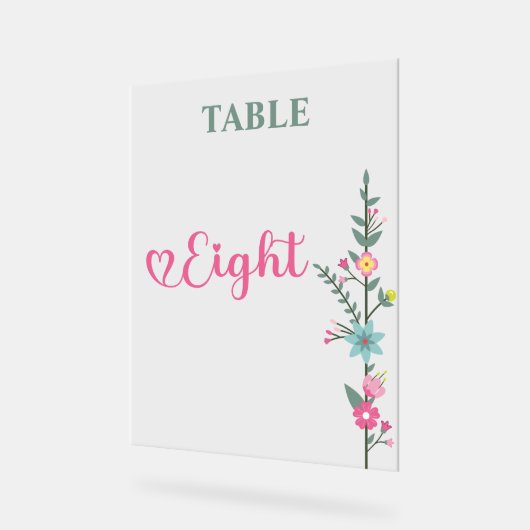 Floral Elegante Liebe Hochzeit Tischnummer 8 Acrylschild (Winkel)