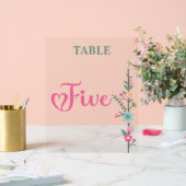 Floral Elegante Liebe Hochzeit Tischnummer FÜNF Acrylschild (Hochzeit)