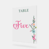 Floral Elegante Liebe Hochzeit Tischnummer FÜNF Acrylschild (Winkel)