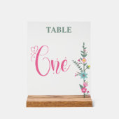 Floral Elegante Liebe Hochzeit Tischnummer ONE Acrylschild (Vorderseite)