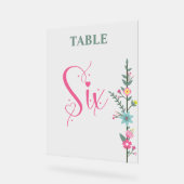 Floral Elegante Liebe Hochzeit Tischnummer SIX Acrylschild (Winkel)