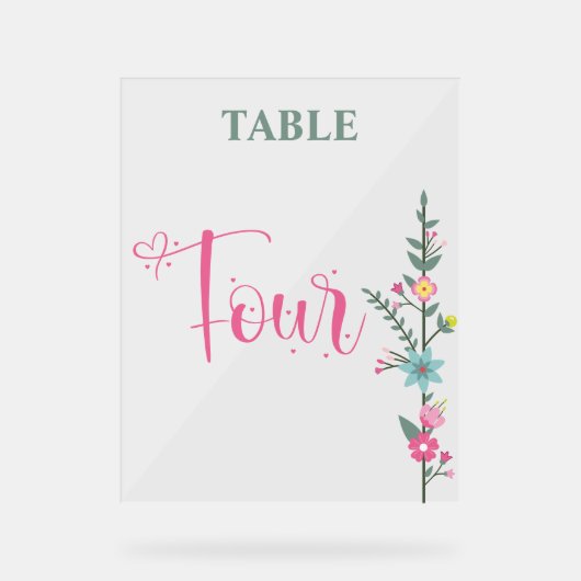 Floral Elegante Liebe Hochzeit Tischnummer VIER Acrylschild (Vorderseite)