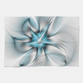 Floral Elegante Modernes Abstraktes blaues Fraktal Geschirrtuch (Horizontal)