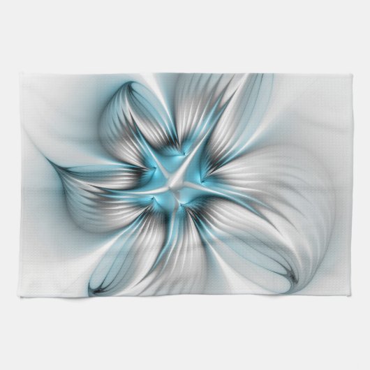 Floral Elegante Modernes Abstraktes blaues Fraktal Geschirrtuch (Horizontal)