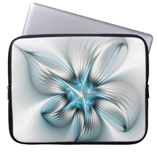 Floral Elegante Modernes Abstraktes blaues Fraktal Laptopschutzhülle (Vorderseite)