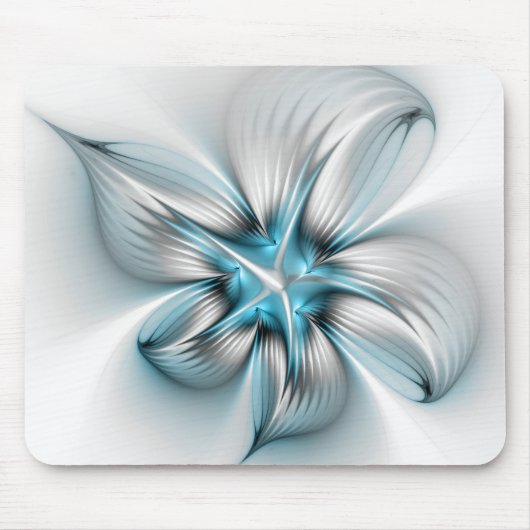 Floral Elegante Modernes Abstraktes blaues Fraktal Mousepad (Vorne)