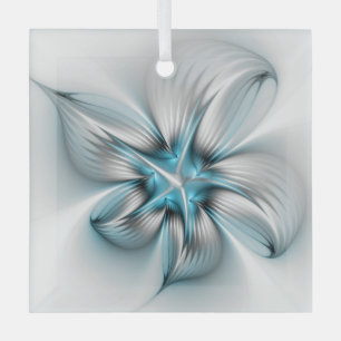 Floral Elegante Modernes Abstraktes blaues Fraktal Ornament Aus Glas