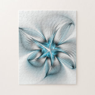 Floral Elegante Modernes Abstraktes blaues Fraktal Puzzle