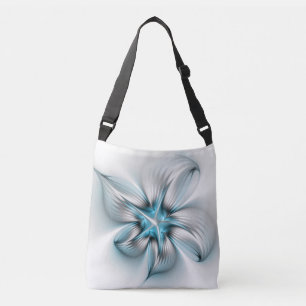Floral Elegante Modernes Abstraktes blaues Fraktal Tragetaschen Mit Langen Trägern