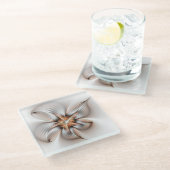 Floral Elegante Modernes Abstraktes Fraktal Glasuntersetzer (Schrägansicht)