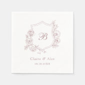 Floral Elegante Rose Wappen Dusty Pink Monogram Serviette (Vorderseite)
