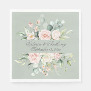Floral Elegante Script Name Sage Green Wedding Nap Serviette