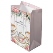 Floral Elegante Tee Party Brautparty Mittlere Geschenktüte (Vorderseite Schrägansicht)