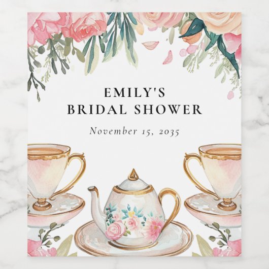 Floral Elegante Tee Party Brautparty Weinetikett (Einzelnes Label)