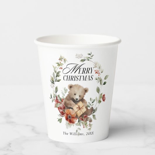 Floral Elegante Wasserfarbe Frohe Weihnachtswünsch Pappbecher (Rückseite)