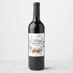 Floral Elegante Wasserfarbe Frohe Weihnachtswünsch Weinetikett