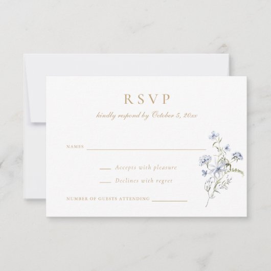 Floral Elegante Wildblumen Dusty Blue Wedding RSVP Einladung (Vorderseite)