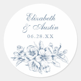 Floral Eleganter Vintager Botanischer Hochzeitsums Runder Aufkleber