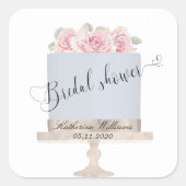 Floral Elegantes Cake Brautparty Monogram Aufklebe Quadratischer Aufkleber (Vorderseite)