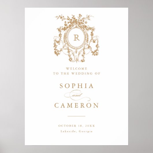 Floral Elegantes französisches Rose Wappen Begrüßu Poster (Vorne)