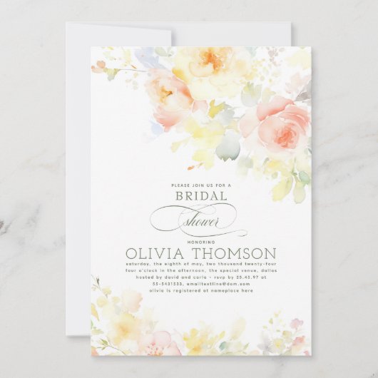 Floral Elegantes Romantisches Sommer-Brautparty Einladung (Vorderseite)