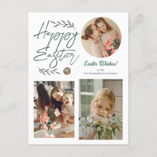 Floral Elegantes Script Osterfamilie Drei Foto Feiertagspostkarte