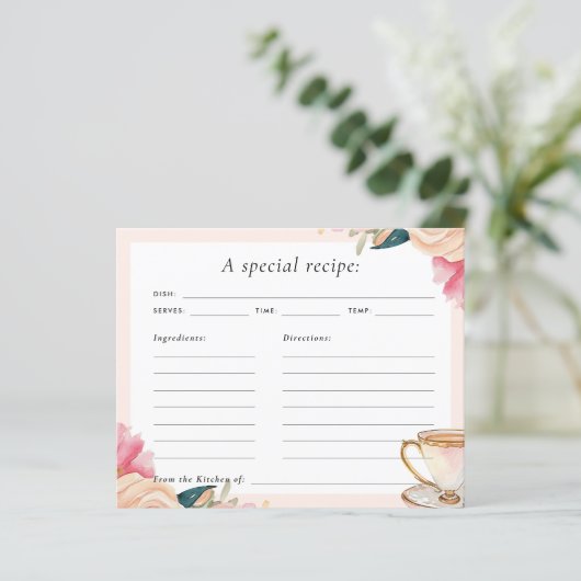 Floral Elegantes Tee Party Brautparty Rezept Karte (Stehend Vorderseite)