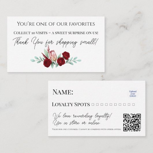 Floral Elegantes Wasserfarben Ruby Red Reward Card Treuekarte (Vorne/Hinten)