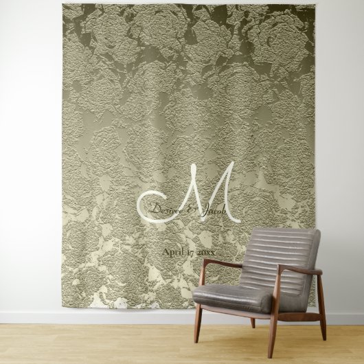 Floral Elegantsage Green Ivory Monogram Hintergrun Wandteppich (Beispiel)