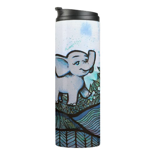 Floral Elephant Art Thermosbecher (Nach rechts gedreht)