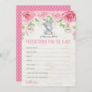 Floral Elephant Baby Shower Game Predictions Card Einladung