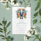 Floral Elephant Bay Blau und Weiß Save the Date Einladung